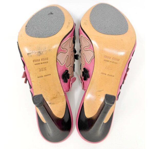 Vintage Miu Miu Y2K Mules Floral Pink Black Heels – Size 38.5 - Picture 8 of 9